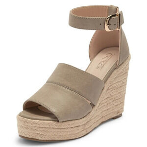 Wedge Espadrille Sandals Women US 8.5 Taupe Vegan Leather